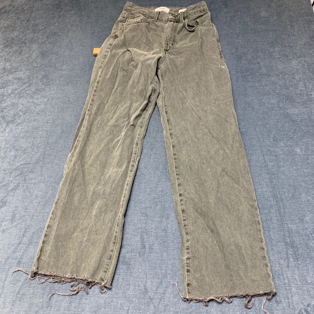 Cotton On Loose Straight Jeans Womens 2 Olive Green Denim Frayed Hem Outdoor